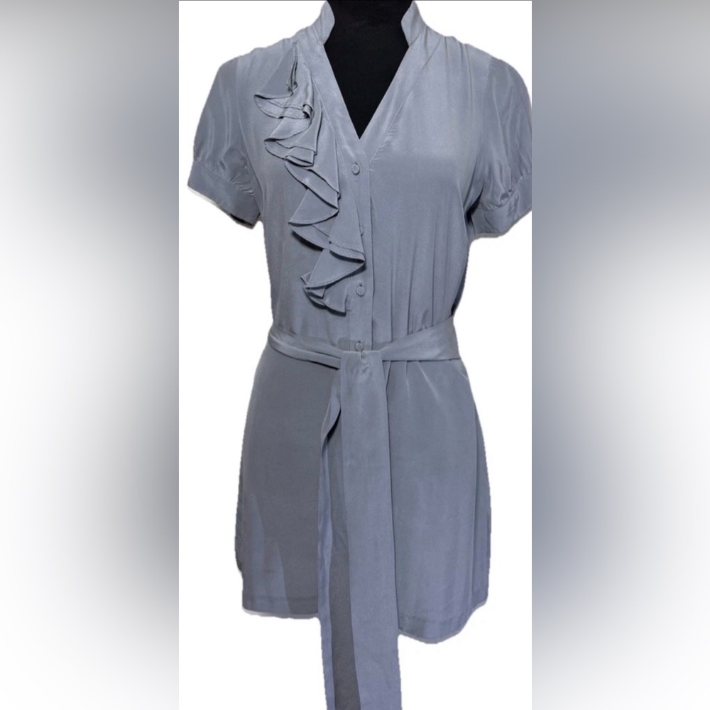 Anthropologie Tabitha Silk Mini Dress Romantic Boho Coquette Ruffle Gray 6 Chic - Picture 8 of 14
